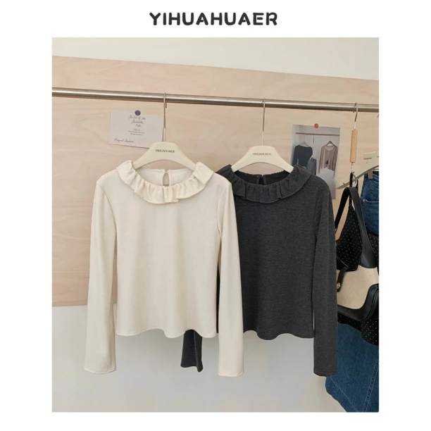 东大门韩版百搭拼接花边领设计感小众宽松宽松休闲T恤上衣4417