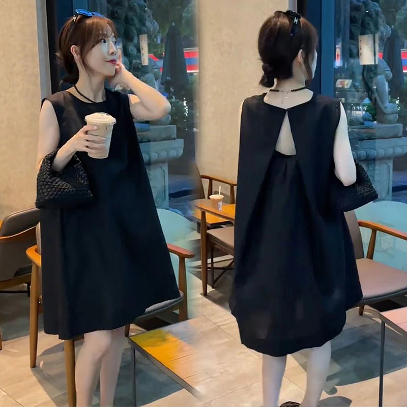 圆领背心连衣裙女夏季2025新款法式高级感洋气无袖赫本风A字长裙