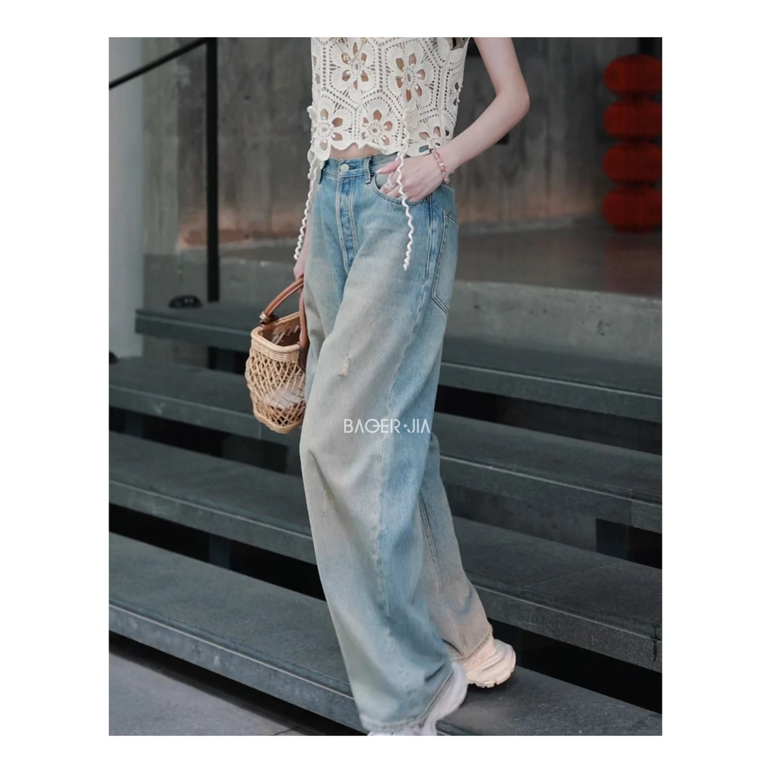 2-【流浪艺术家】宝儿家含幂BC66025101重工艺小清新脏脏蓝牛仔裤