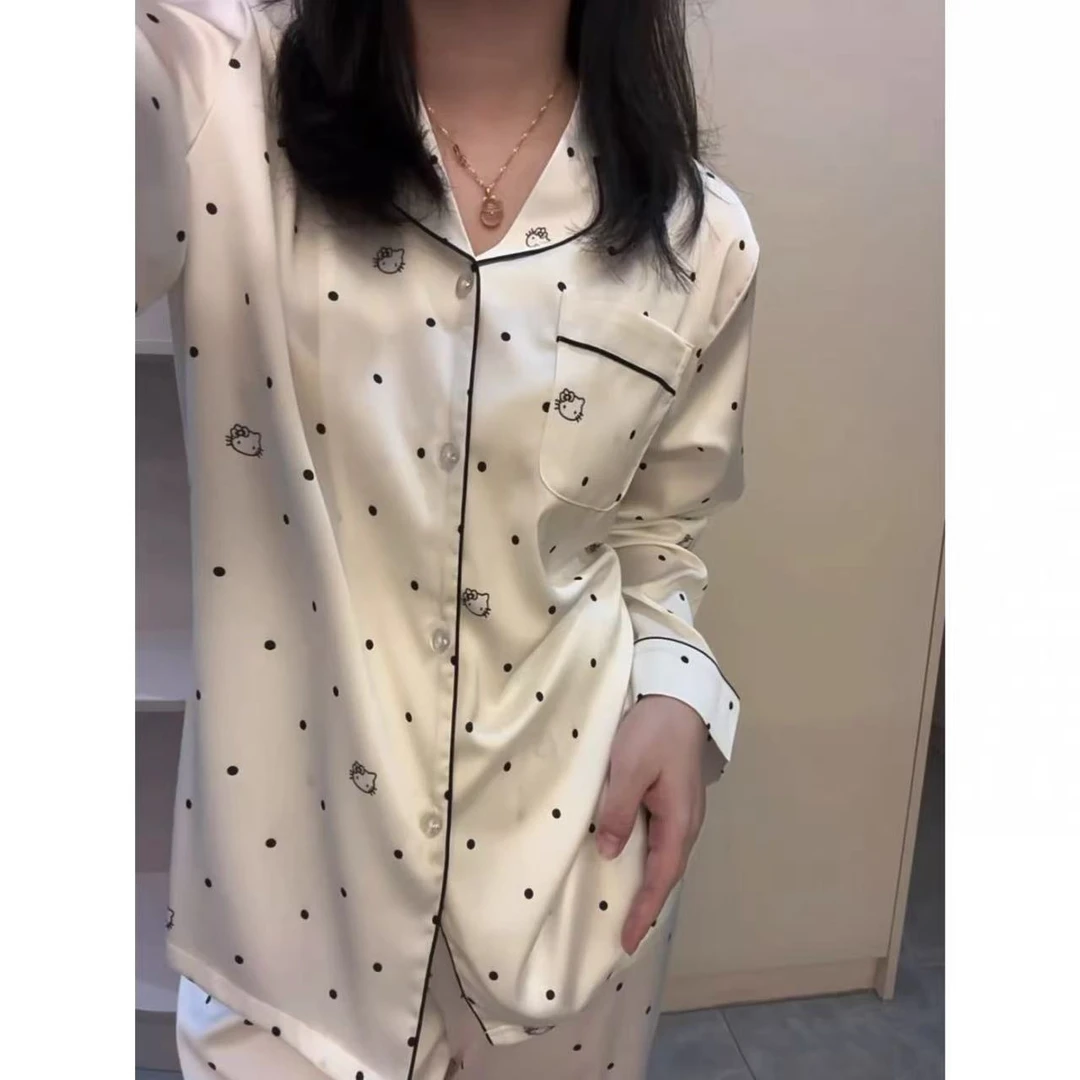 【秋季新款】长袖长裤带胸垫冰丝睡衣女春秋季薄款透气家居服套装