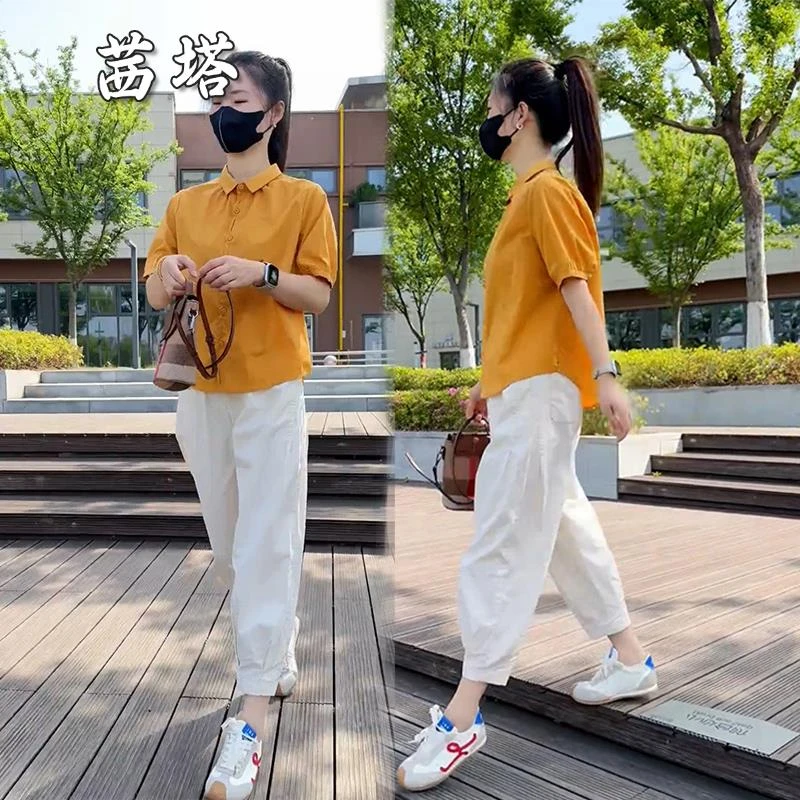 2025小个子夏装百搭欧货高级感纯色薄款衬衫休闲九分裤减龄两件套