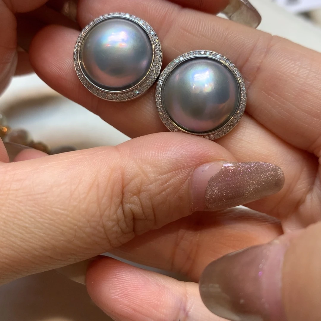 耳饰银S925镶嵌拼合珍珠（马贝珠）