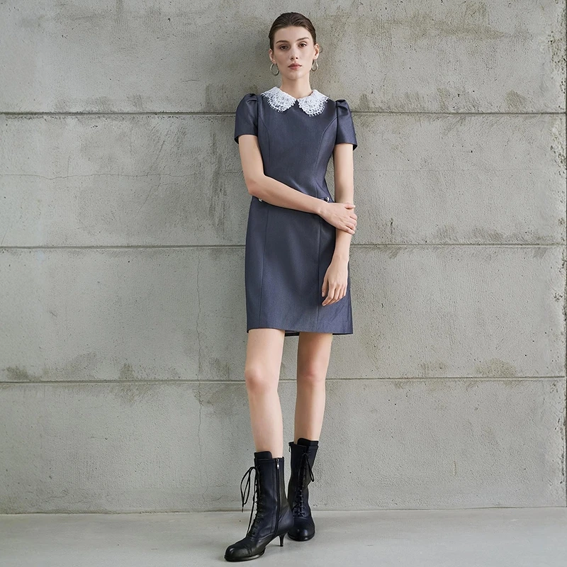 ANMANI恩曼琳25秋季新款复古甜美蕾丝娃娃领小A连衣裙ERA4L03B