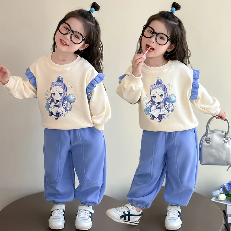 女宝宝魔童哪吒敖丙卫衣套装春秋款中小童洋气韩版卡通休闲两件套