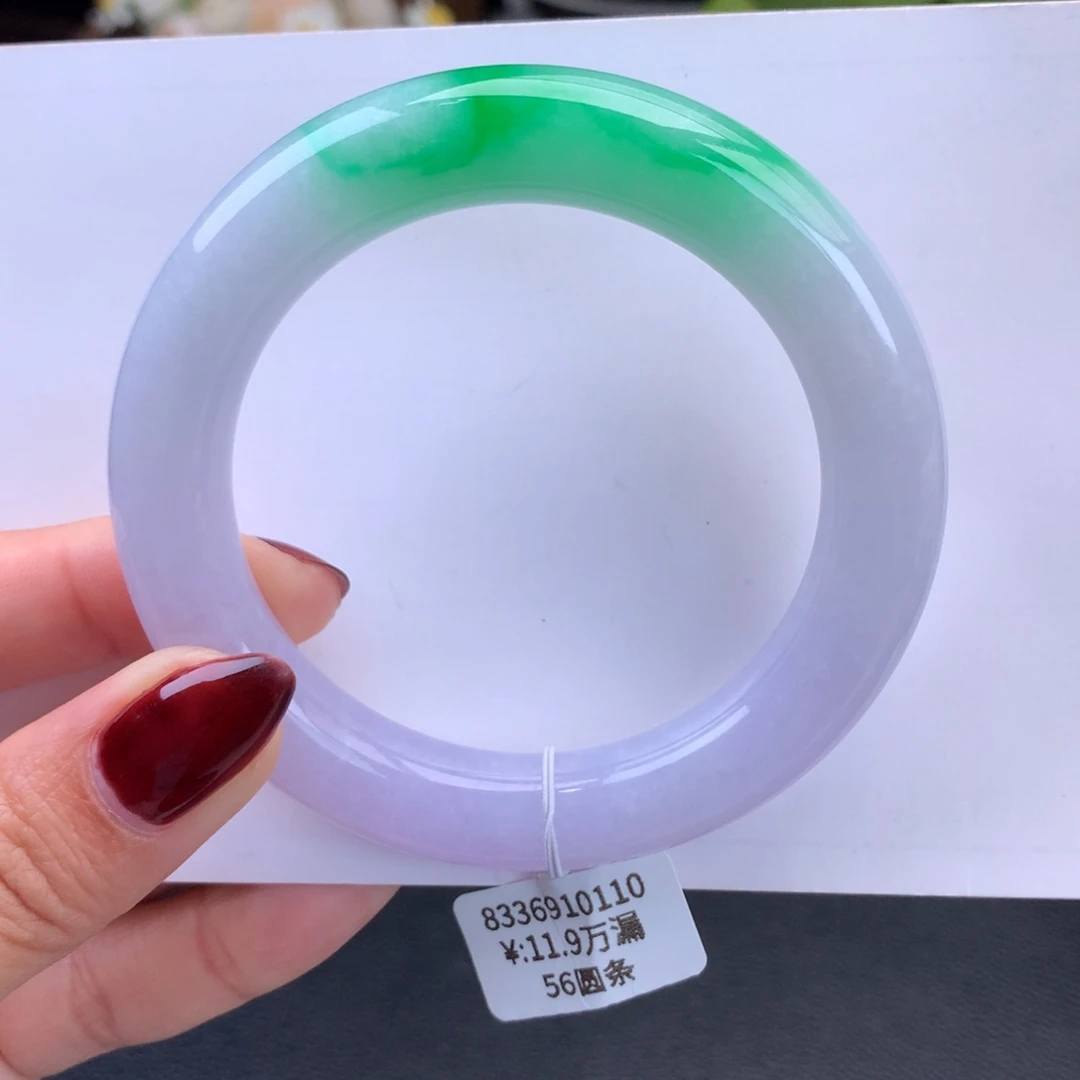 翡翠手镯未镶嵌糯冰春彩圆条手镯