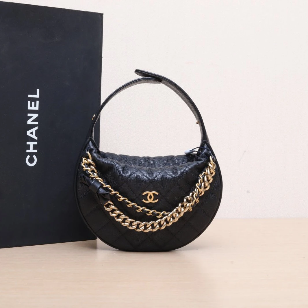 95新 Chanel/香奈儿 【念念】24S 呼啦圈月牙包 18cm 黑
