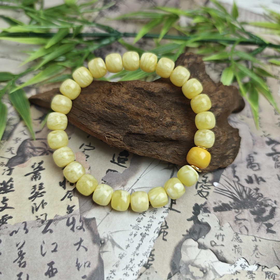 【蜜语 · 定心】天然琥珀蜜蜡 瓷白蜡 精工老型单圈手串卡8-9