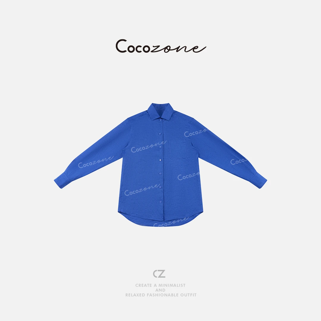 COCO ZONE 刘一一【100亚麻】简约休闲翻领长袖衬衫ACD2A0375