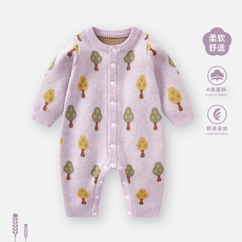 婴儿连体衣2025新款秋冬新生女宝宝针织连体衣婴幼儿冬装毛衣哈衣