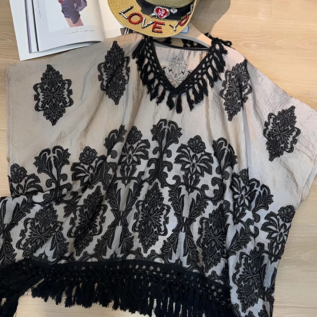 原创设计师潮牌重工刺绣波西风小衫25夏复古百搭时尚设计感蕾丝