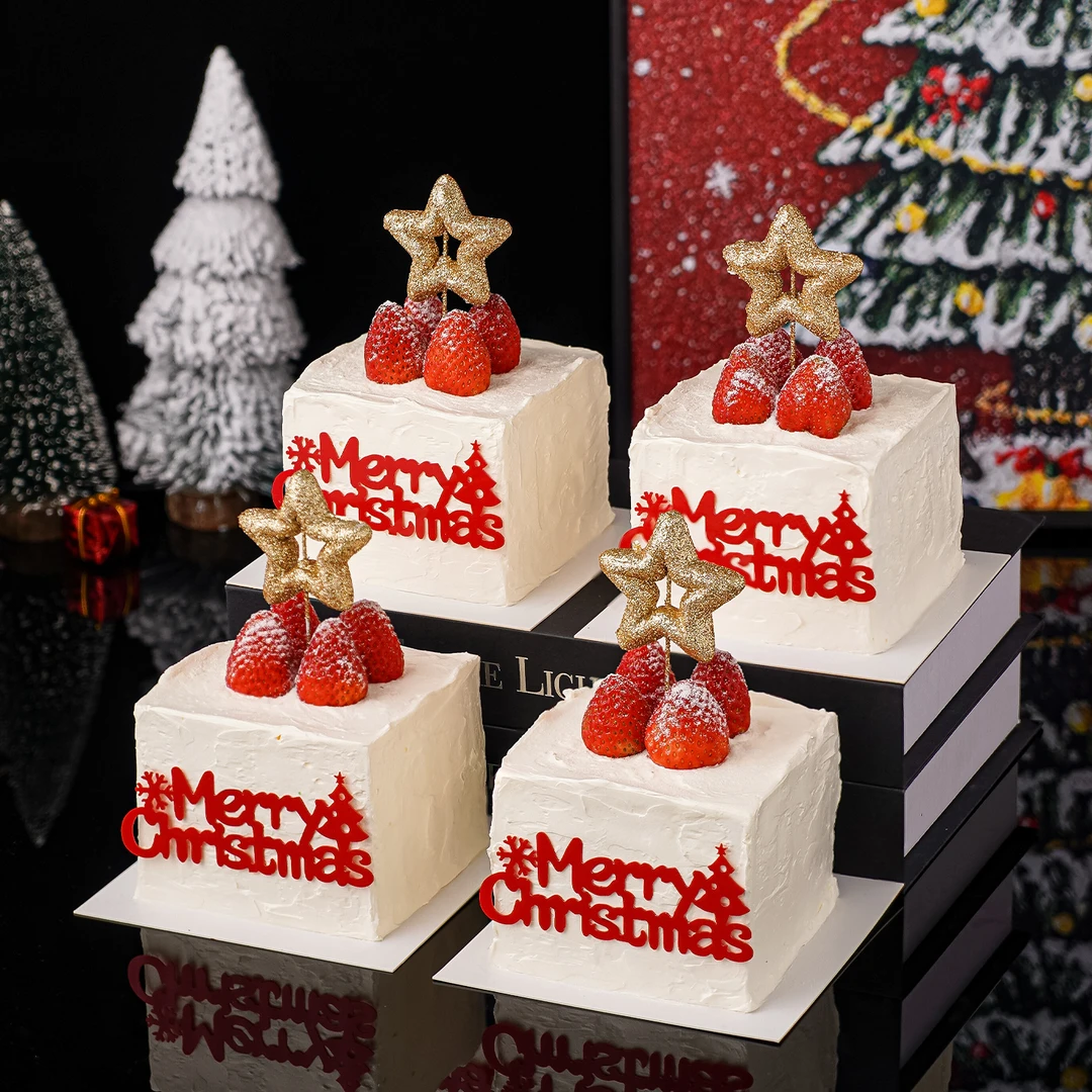 2026圣诞节快乐蛋糕装饰立体镂空五角星摆件Merry Christmas插件