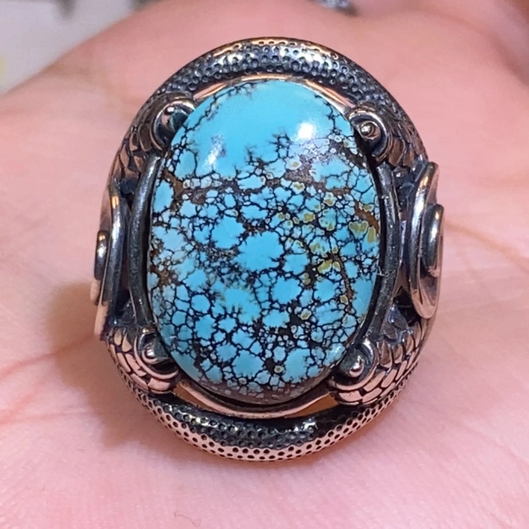 绿松石戒指银S925镶嵌戒指