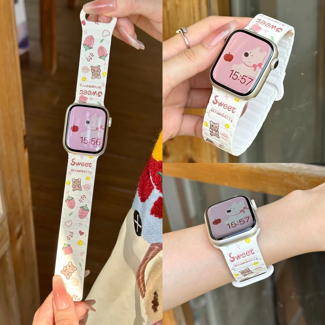 适用iwatch磁吸硅胶表带S10苹果S9手表SE运动8/7/6腕带甜心仓鼠女