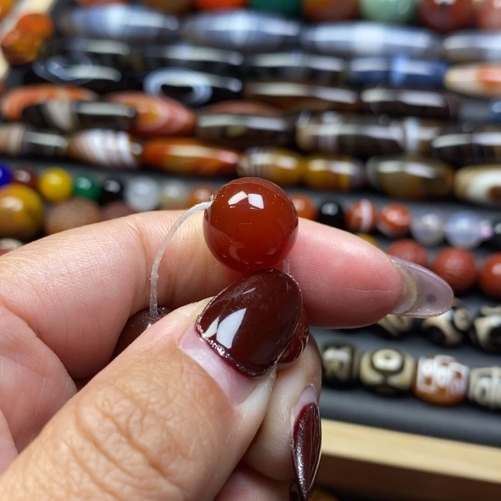 玛瑙/玉髓未镶嵌珠宝半成品14mm红色单珠