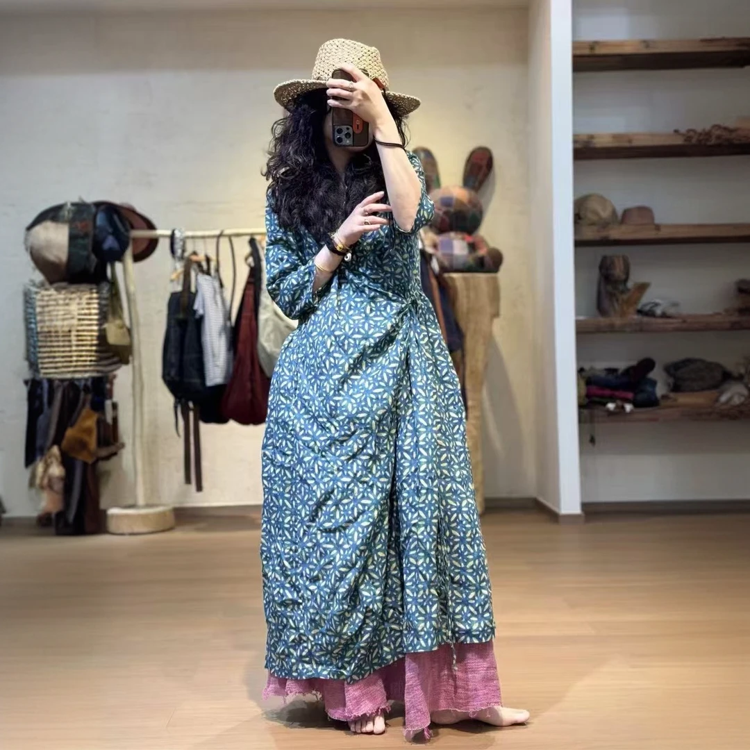 忆古朴拙250435色织亚麻系带连衣裙气质