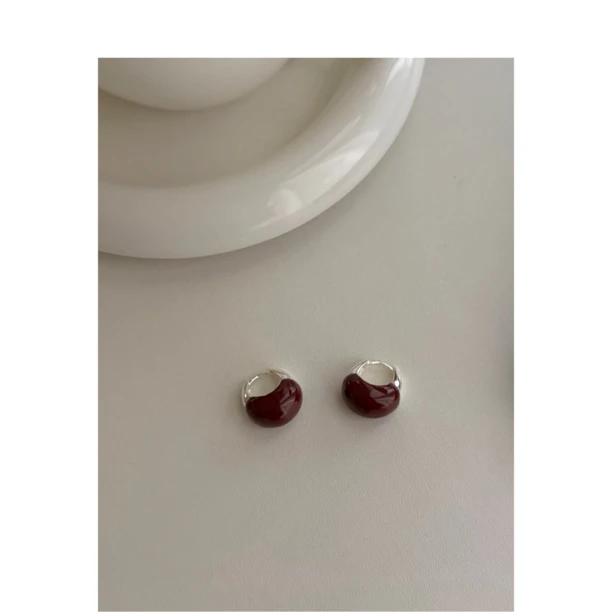 黄铜珐琅耳饰 【车厘子 耳环】 复古胖圆 法式气质小众 E039