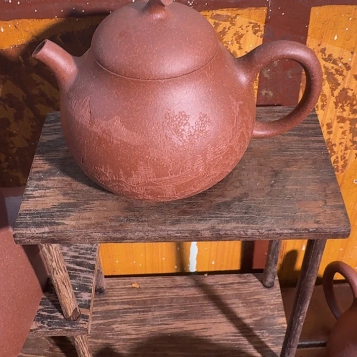 紫砂茶壶紫泥刻绘茄瓜150cc