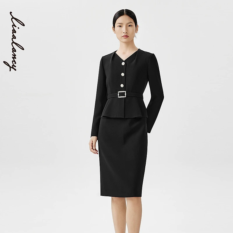 【专柜同款】新款职业通勤醋酸连衣裙女气质拼接假两件裙子