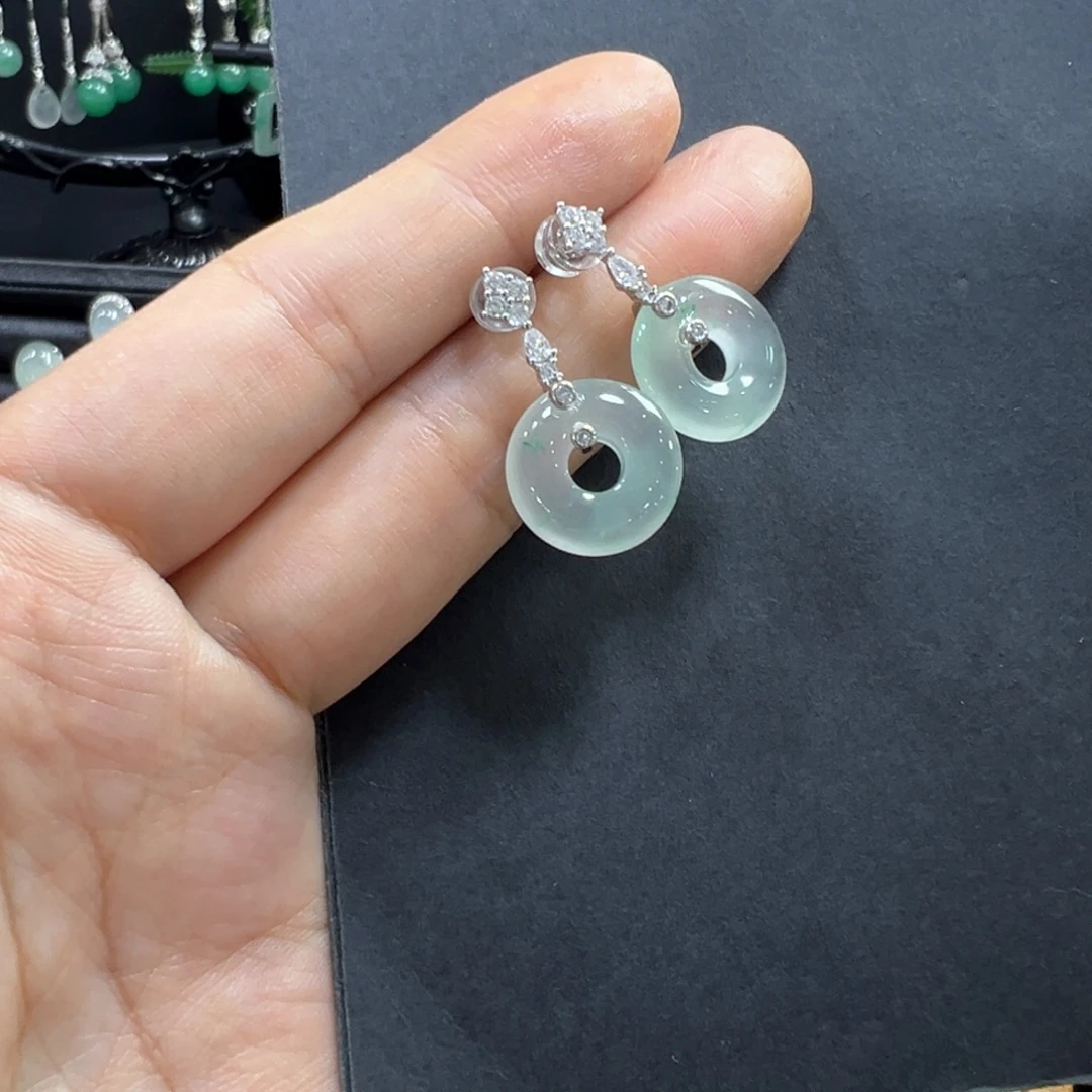 石英质玉银S925镶嵌耳钉