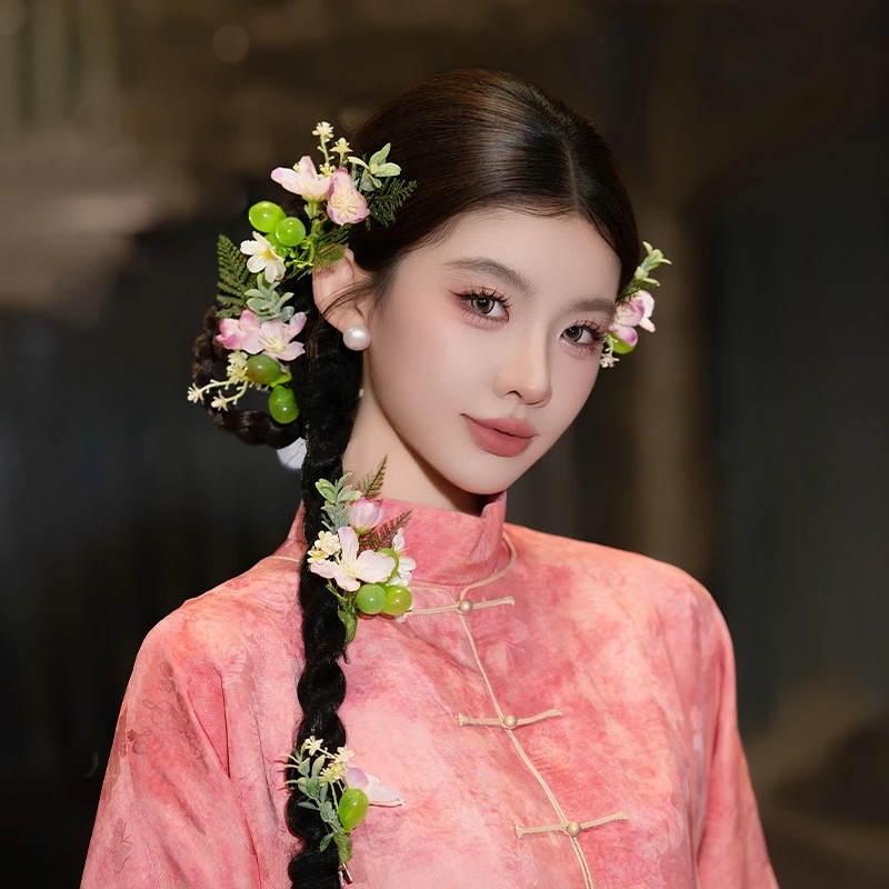 合金树脂婚庆饰品 新娘发饰小清新森系仿真青提花朵头饰品MC2920