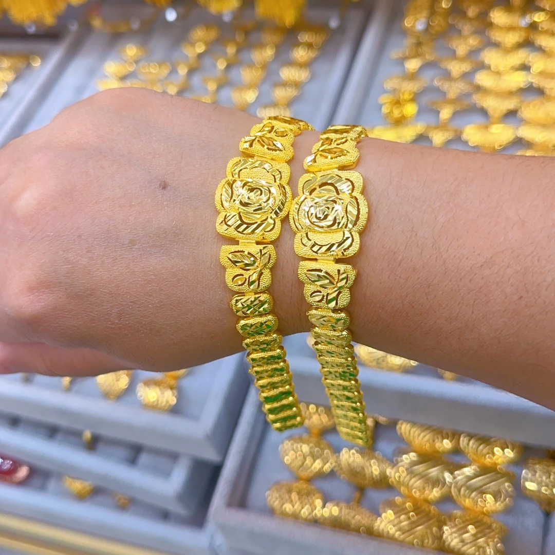 铜合金手链 铜合金手链 金色精美花盘时尚手链轻奢白搭款手链