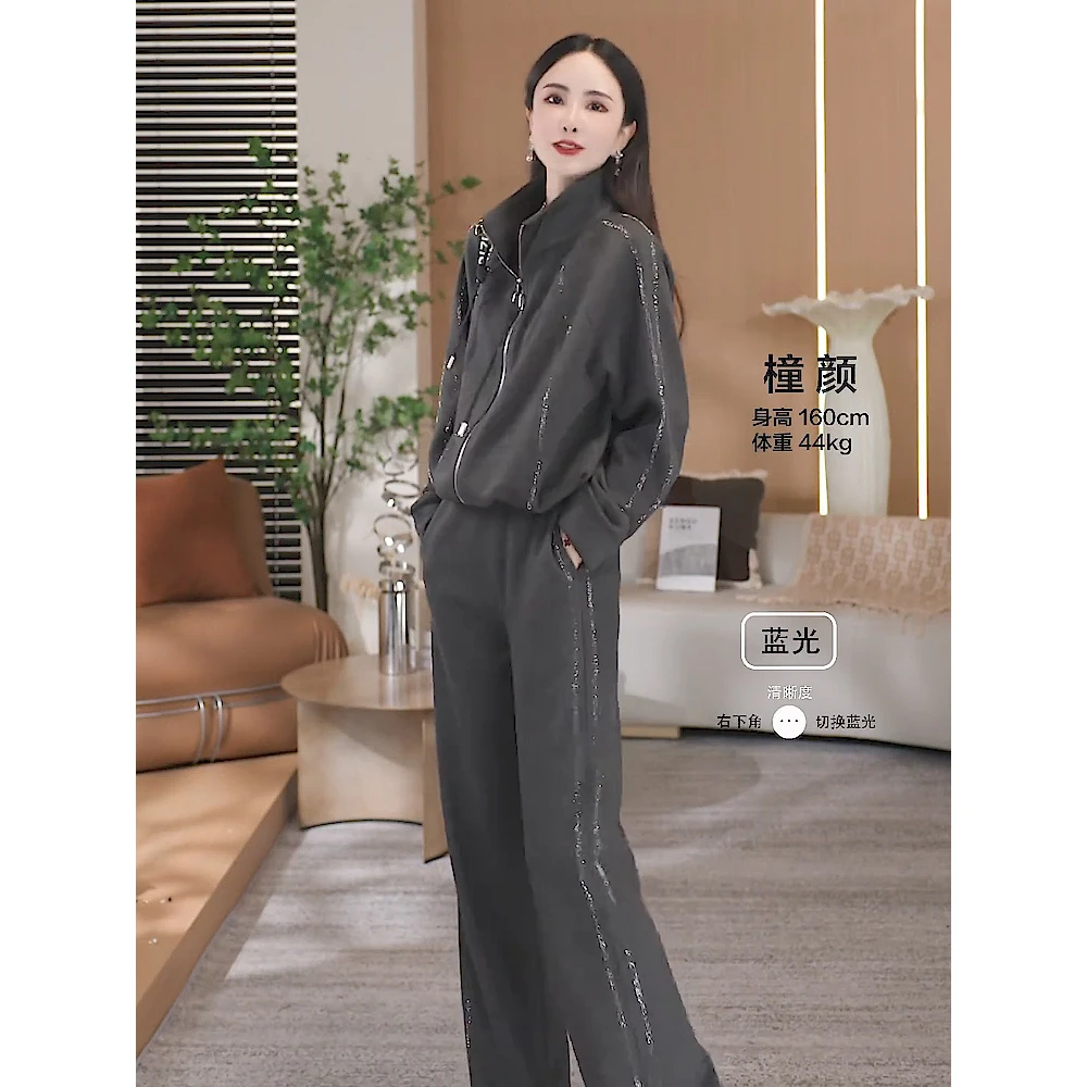 欧货休闲运动套装女2025新款春秋时尚洋气减龄宽松拉链上衣阔腿裤