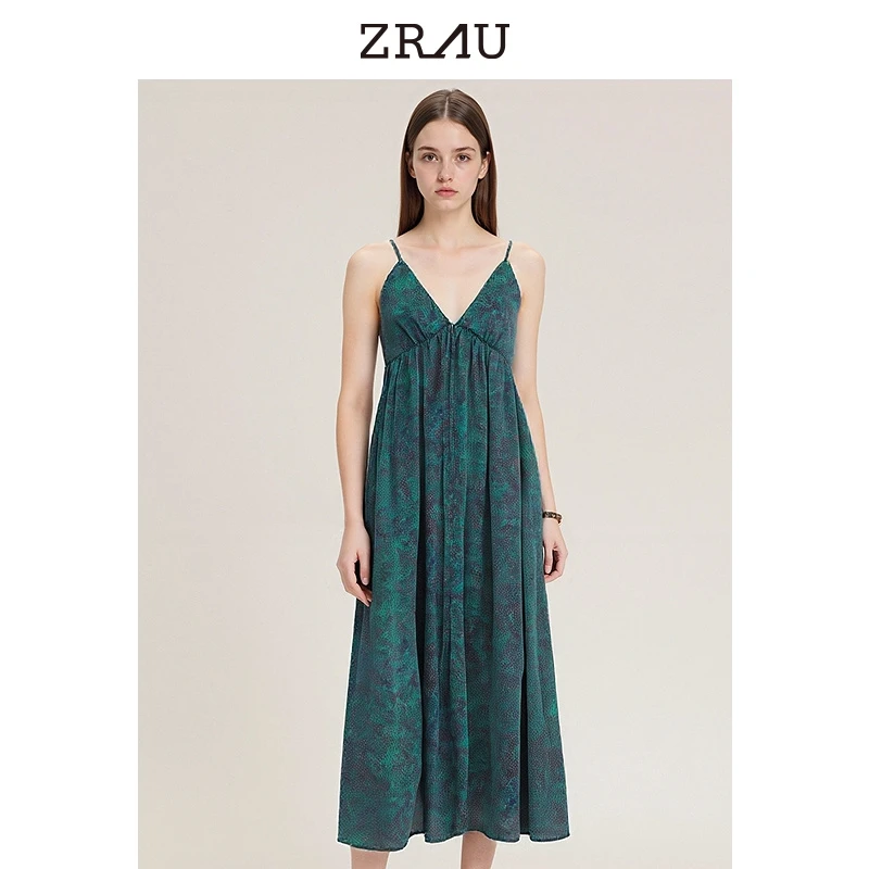 【达人专属】ZRAU夏季新款精致V领吊带印花连衣裙Z1242L0085