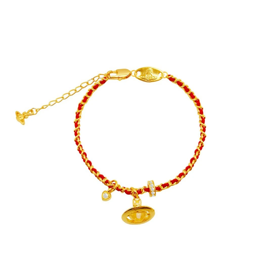 铜合金手链 2026年新款爆款礼物吊坠时尚立体土星编织红绳手链