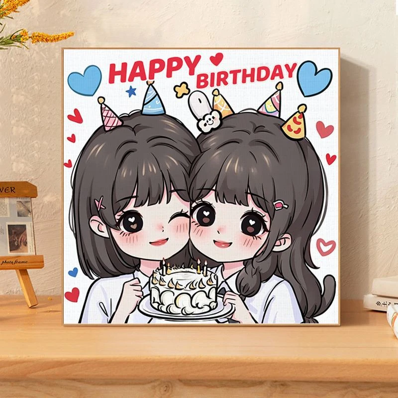 生日快乐数字油画diy卡通女孩无聊手作解闷闺蜜油彩涂鸦填色手工