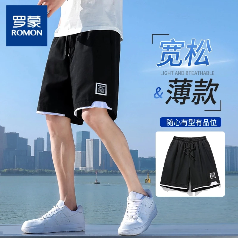 罗蒙纯棉男款短裤2025夏季新款日系运动休闲宽松直筒百搭五分裤男