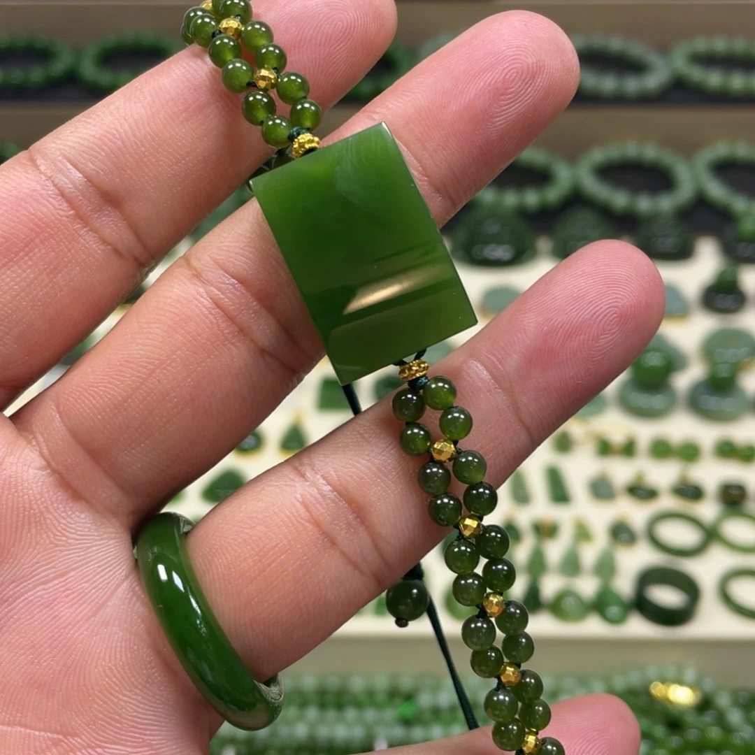 和田玉（碧玉）银S925镶嵌手链