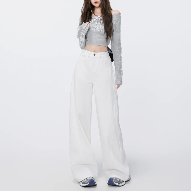 早秋新款/力推款＆版型超好韩风简约超柔面料阔腿牛仔裤女