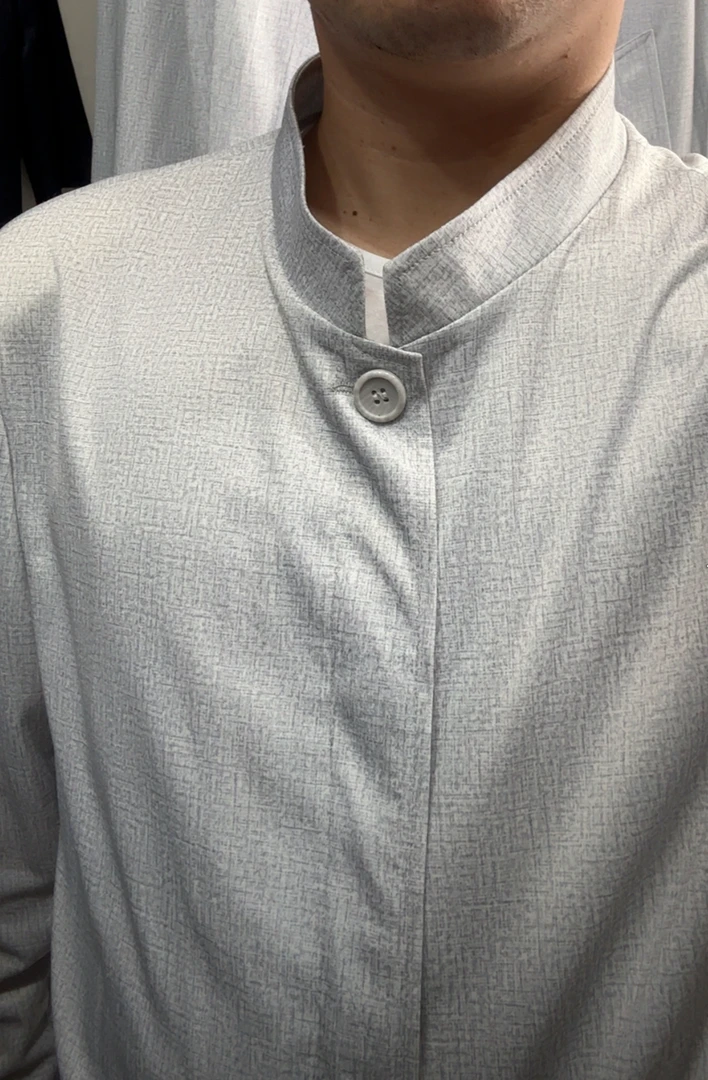 男款圆领西装领 长款白灰色 白灰礼拜服