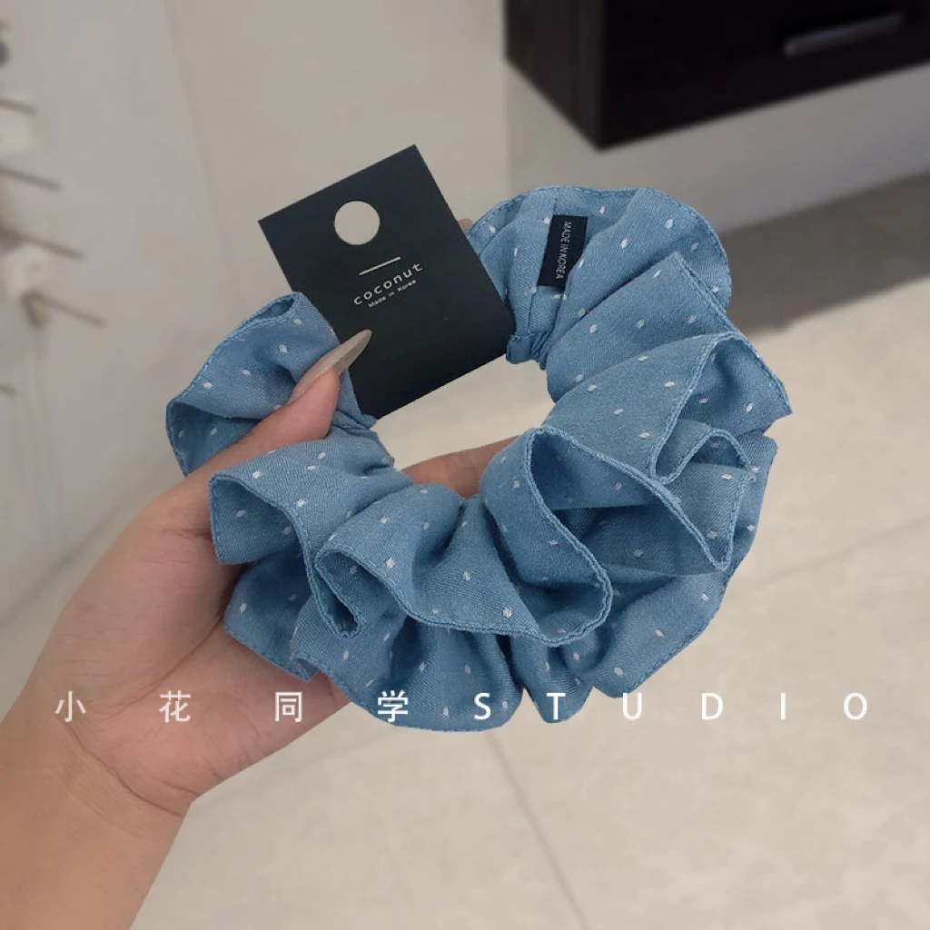 韩国饰品2025新款浅蓝色深蓝色磨毛圆点波点小蛮腰大肠圈发圈发绳