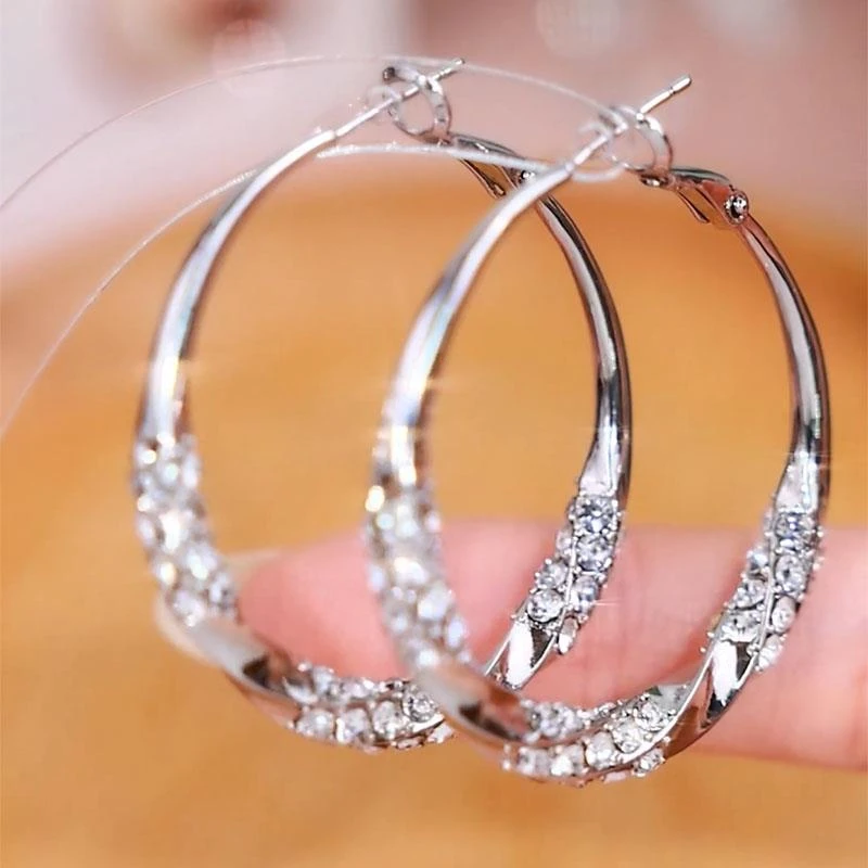 925银耳饰 港风镶钻大圈圈耳环2025新款爆款气质名媛夸张个性时尚