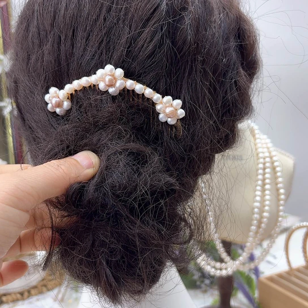 银S925镶嵌淡水珍珠发饰
