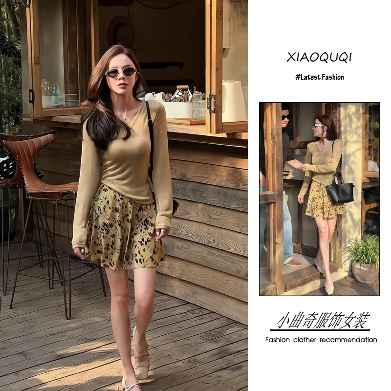 2025年夏季韩系轻熟风时尚潮流百搭精品女装薄款长袖碎花裙两件套