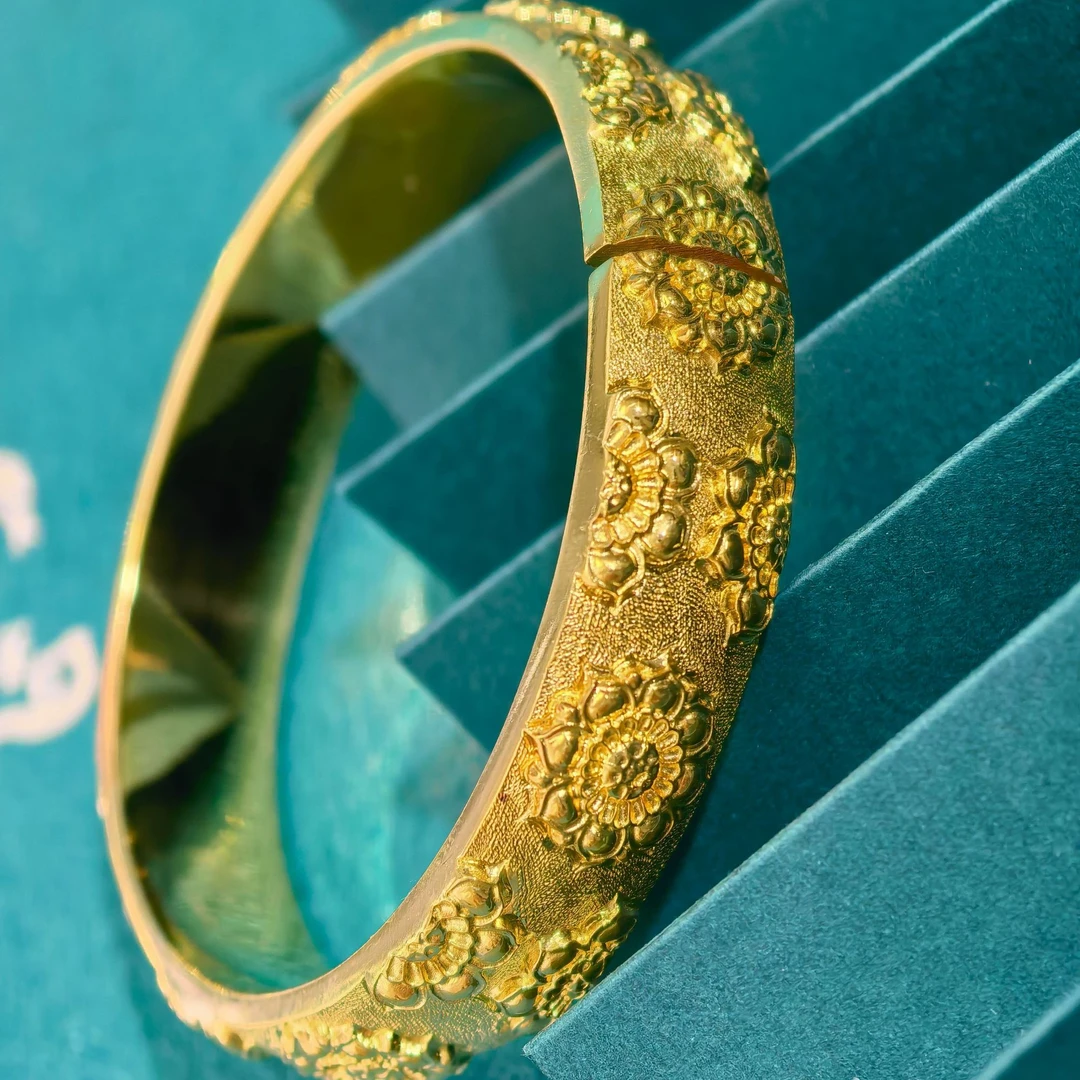 足银手镯 平打宝相花手镯纯手工簪刻个性复古传承手镯可定制春天