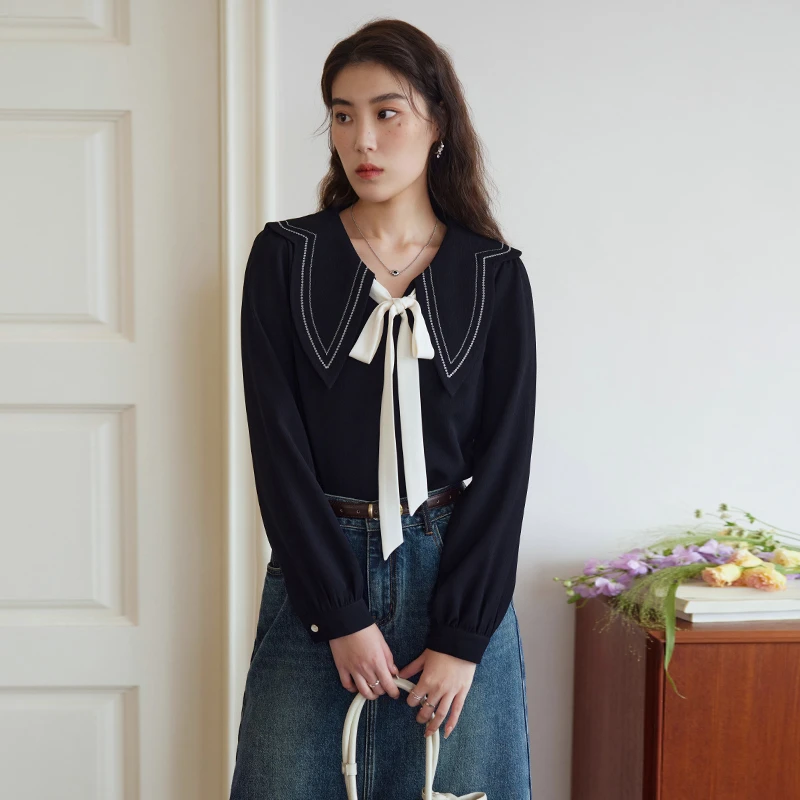 独束微胖大码女装法式撞色气质V领小衫女穿搭上衣23DS81102精致