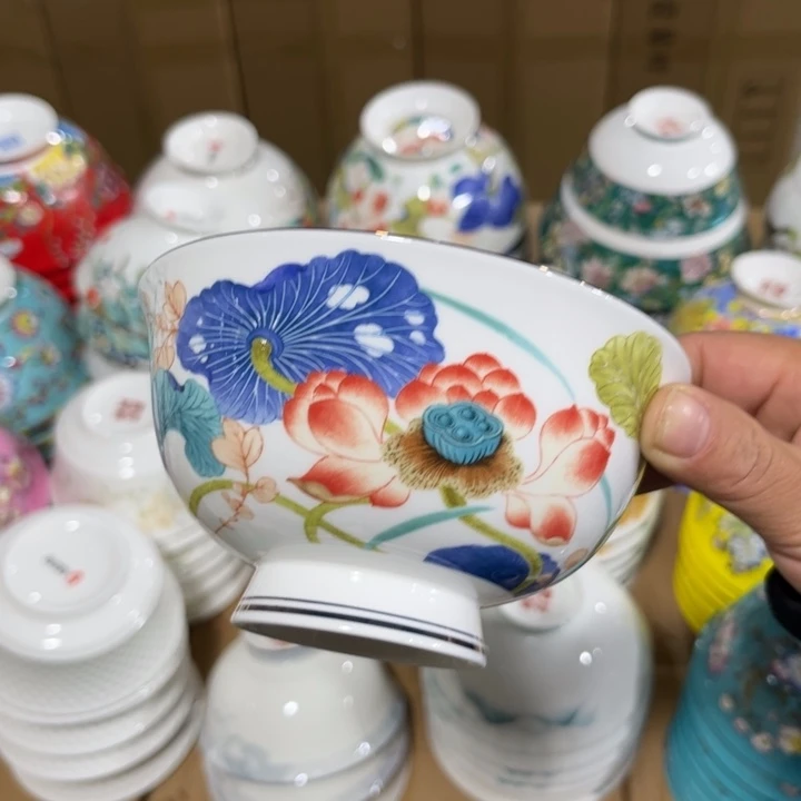 骨瓷荷塘五寸碗六个哇塞