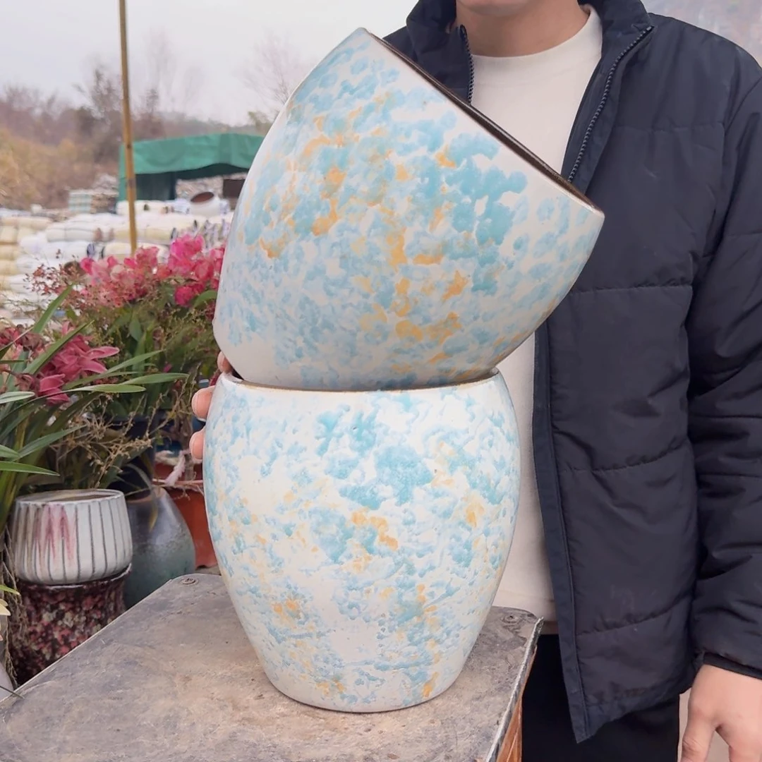 紫砂花盆口18.5高20.5（两个蛋壳工艺品