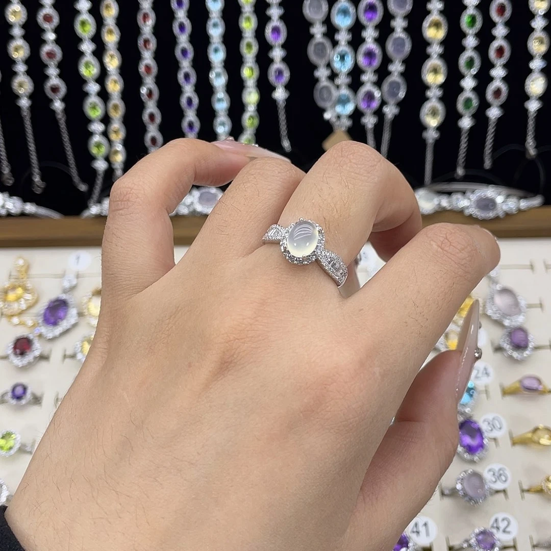 岫玉银S925镶嵌戒指