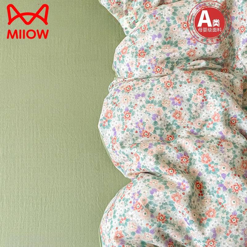 猫人A类母婴级全棉双层纱四件套碎花被罩透气亲肤加厚棉被套