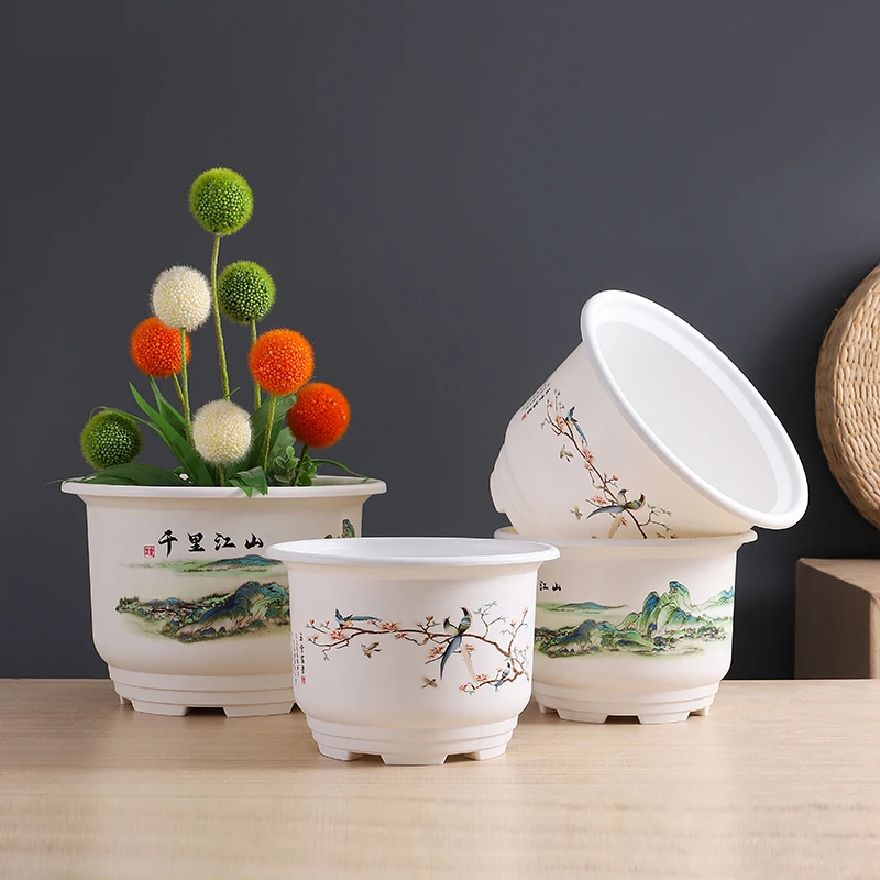 【拍1发6】高颜值家用园艺盆栽仿陶瓷树脂花盆虎皮兰实用晚香玉花盆