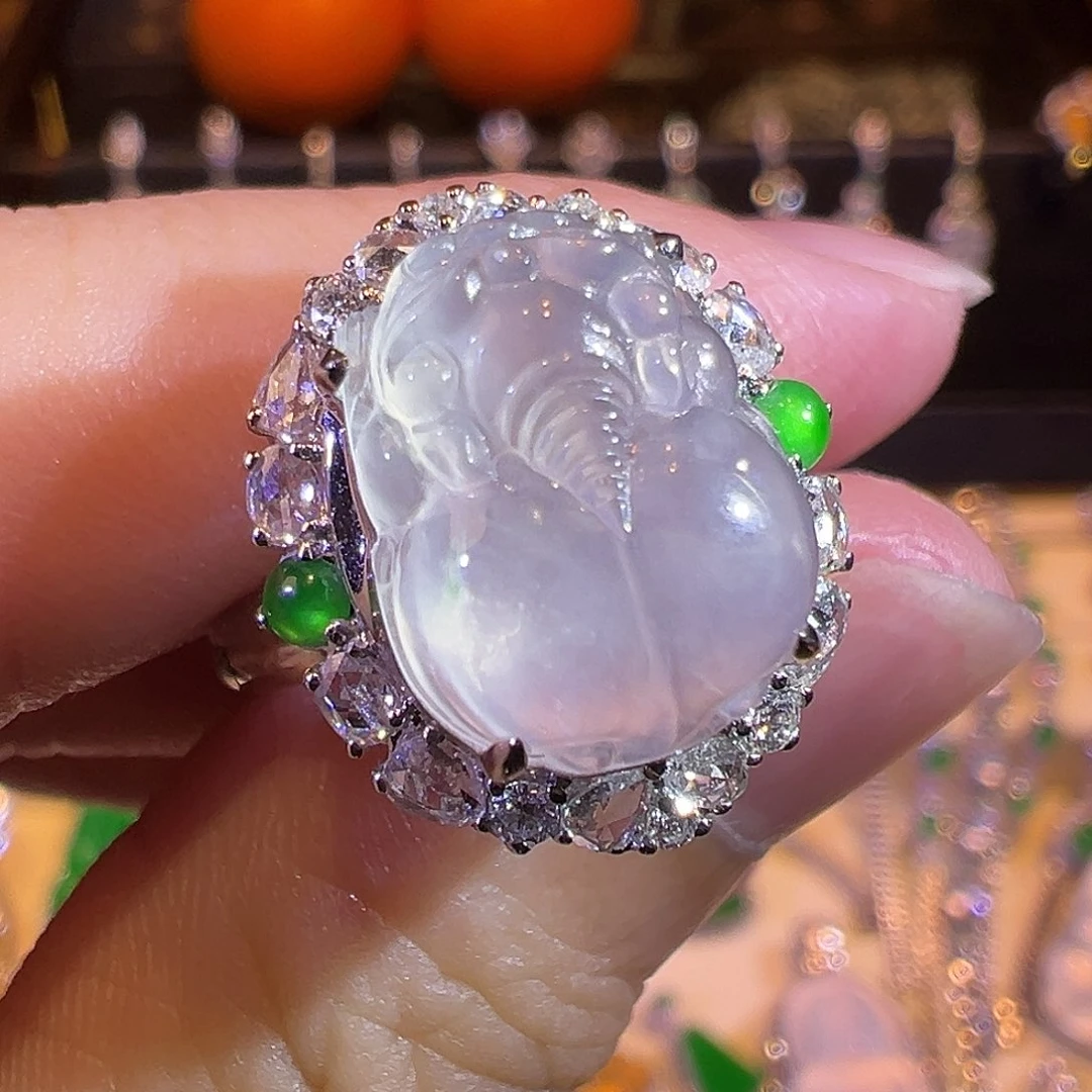 翡翠戒指18K金镶嵌貔貅戒指吊坠两用玻璃种