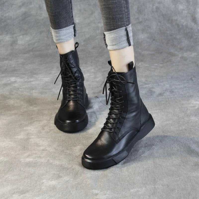 机车靴牛皮英伦风帅气马丁靴女真皮2025秋冬软底短靴春秋平底单靴