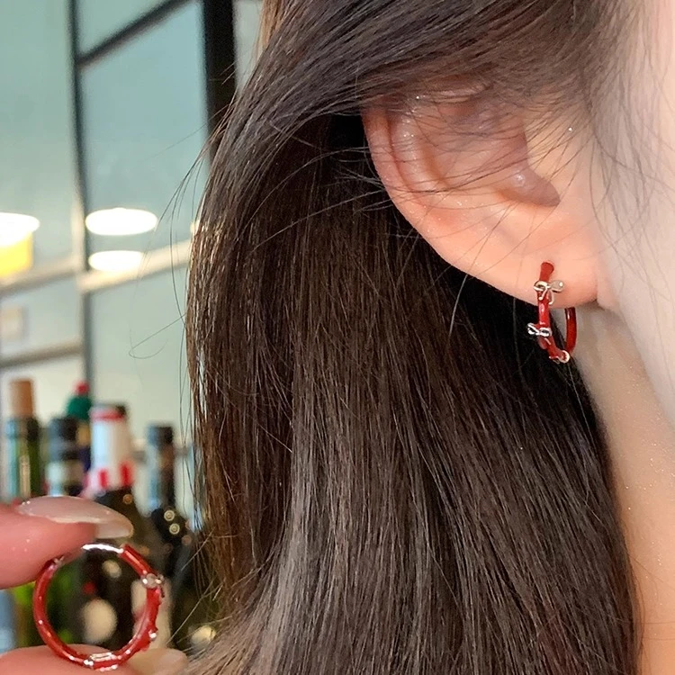 纯铜耳饰 红滴釉蝴蝶结耳扣气质百搭耳环小众设计轻奢高级感耳饰