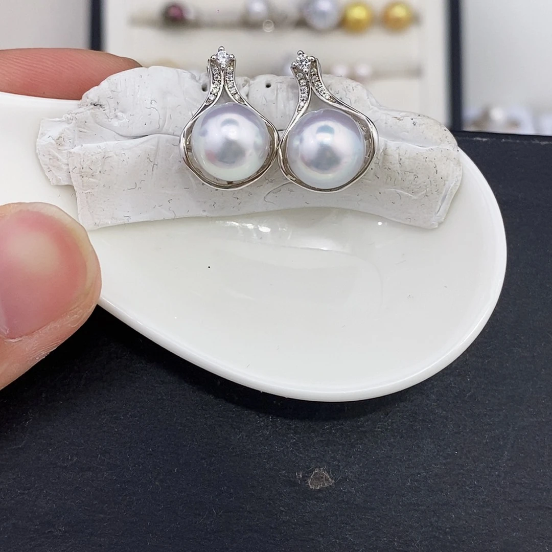 未镶嵌海水珍珠耳饰10-11宝石光澳白对珠