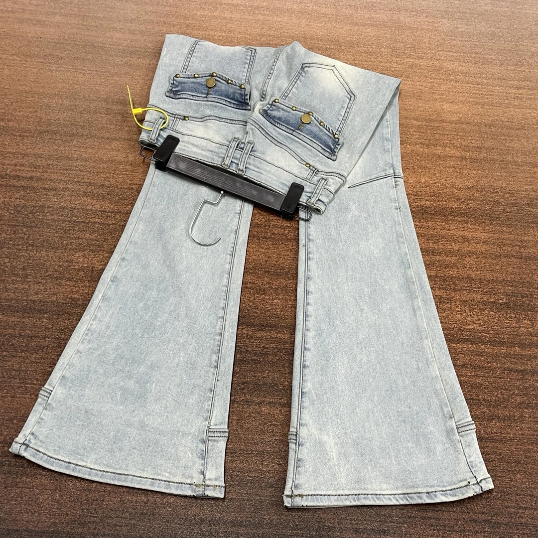 #B9-3453 加绒-厚绒 浅蓝个性辣妹兜盖口袋女神裤 高弹（不换退）