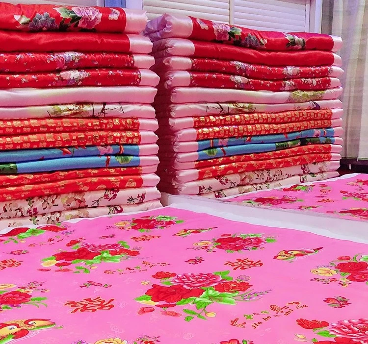 花布结婚被面老式被面老土布传统布料老被面凤凰牡丹农村结婚被面